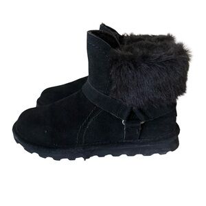 Bearpaw Boots Womens Konnie Faux Fur Collar Cozy Winter Bootie Black Suede SZ 9